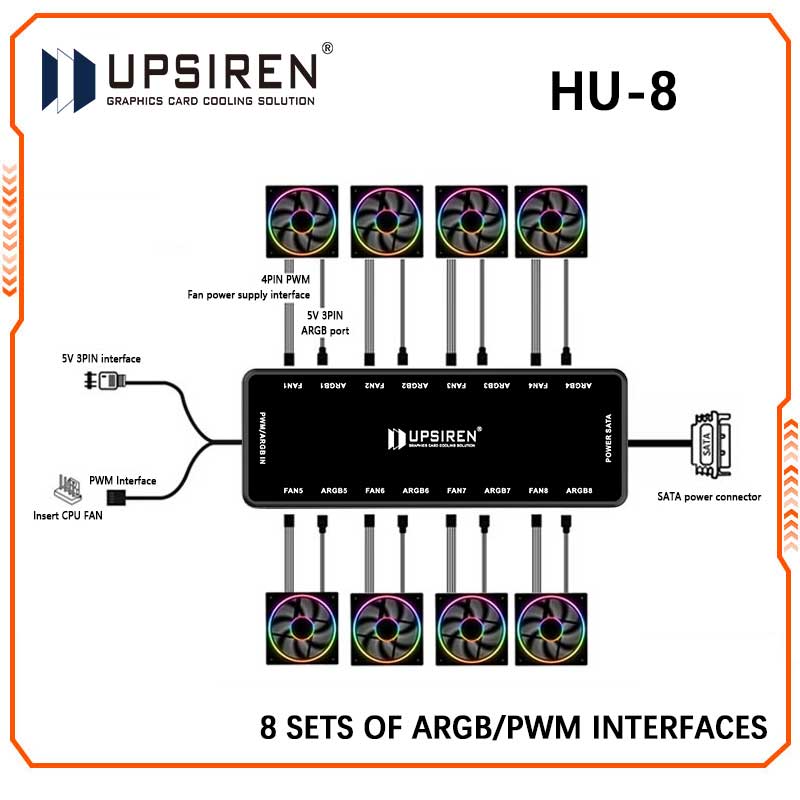 Fan Hub Rgb Controller - UPSIREN HU-8 Hub de ventilador de